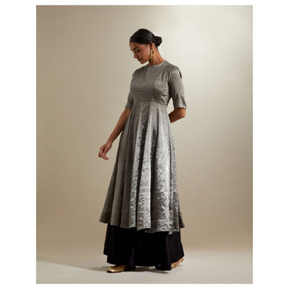 Vinusto Silver Black Zari Anarkali with Chanderi Flared Palazzo & Dupatta