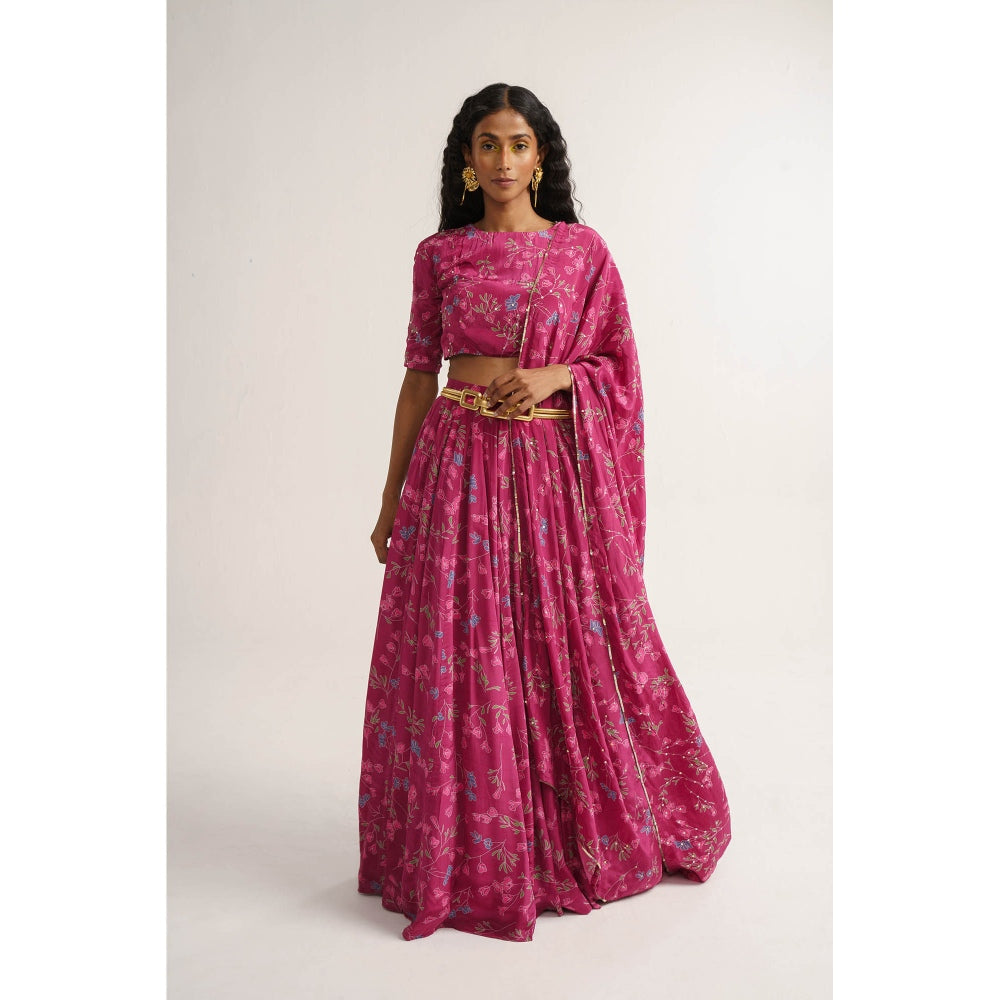 Vishala Shree Pink Rose Lehenga with Blouse and Dupatta (Set of 3)
