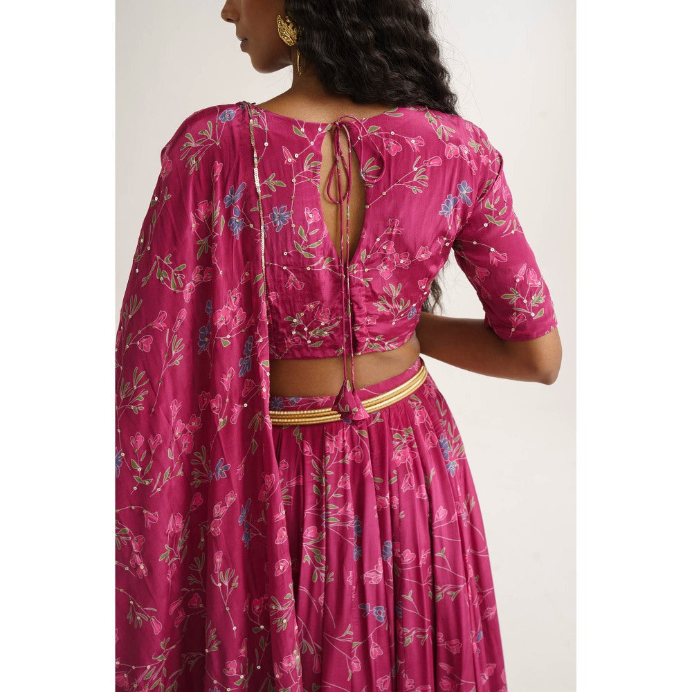 Vishala Shree Pink Rose Lehenga with Blouse and Dupatta (Set of 3)
