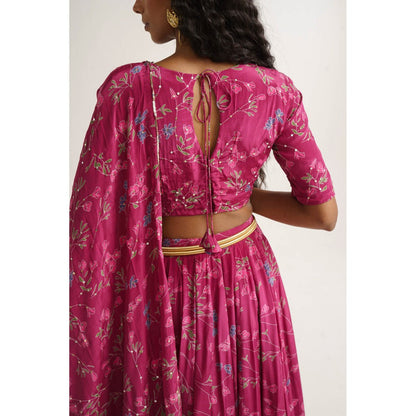 Vishala Shree Pink Rose Lehenga with Blouse and Dupatta (Set of 3)