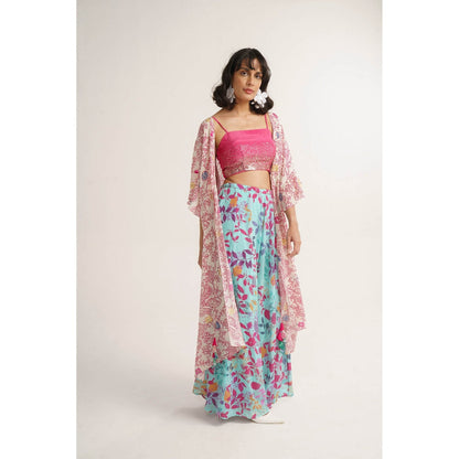 Vishala Shree Pink Carnation Crop Top with Pant and Cape (Set of 3)