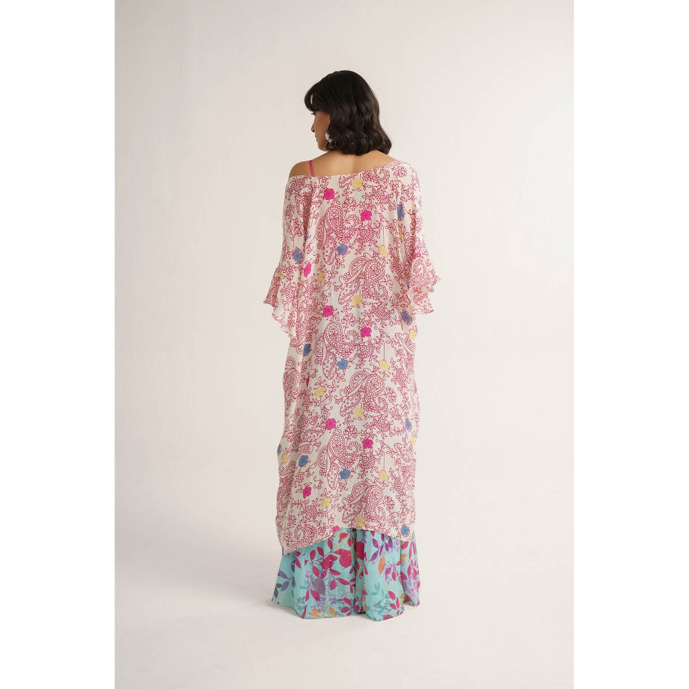 Vishala Shree Pink Carnation Crop Top with Pant and Cape (Set of 3)