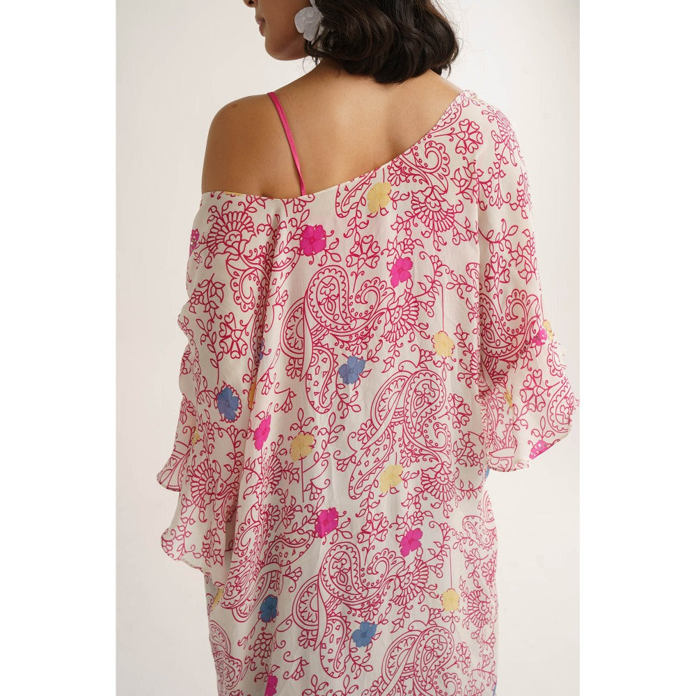 Vishala Shree Pink Carnation Crop Top with Pant and Cape (Set of 3)