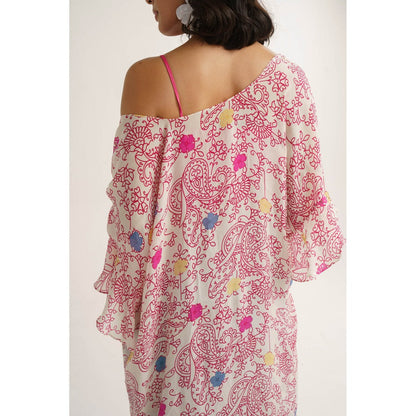Vishala Shree Pink Carnation Crop Top with Pant and Cape (Set of 3)