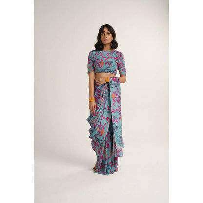 Vishala Shree Blue Hydrangea Saree with Stitched Blouse