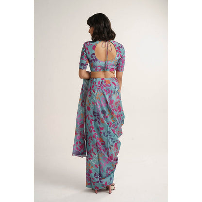 Vishala Shree Blue Hydrangea Saree with Stitched Blouse