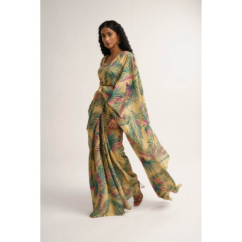 Vishala Shree Yellow Sunflower Saree with Stitched Blouse
