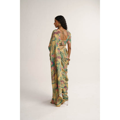Vishala Shree Yellow Sunflower Saree with Stitched Blouse
