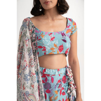 Vishala Shree Blue Geranium Lehenga with Blouse and Dupatta (Set of 3)