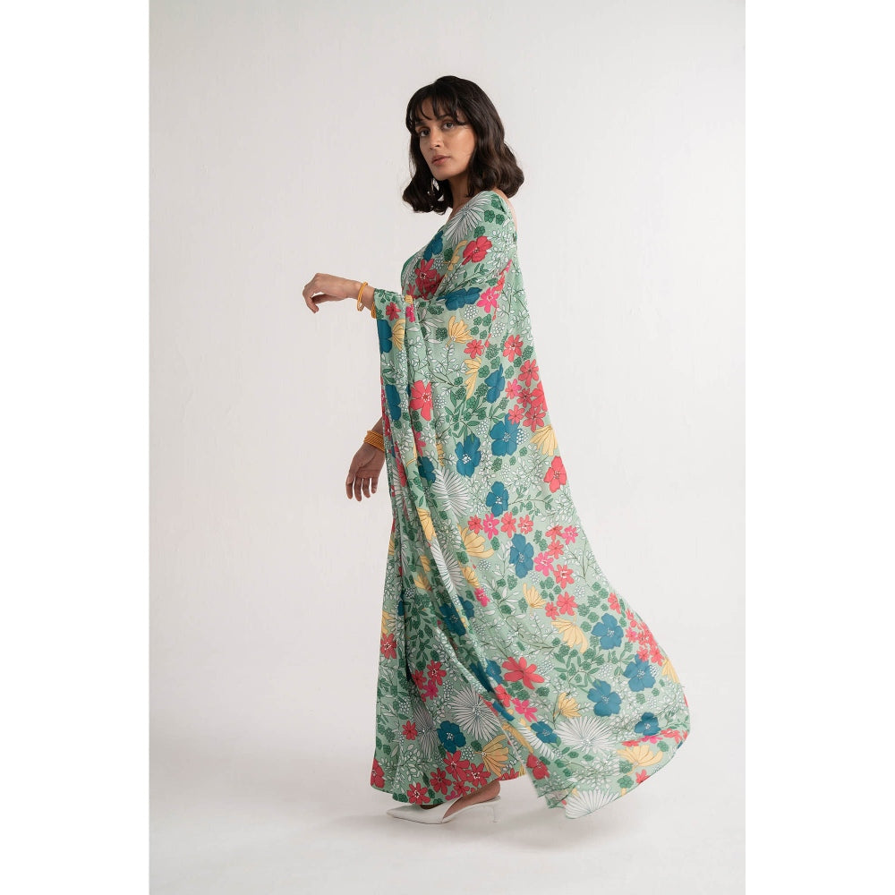 Vishala Shree Green Angelica Saree with Stitched Blouse