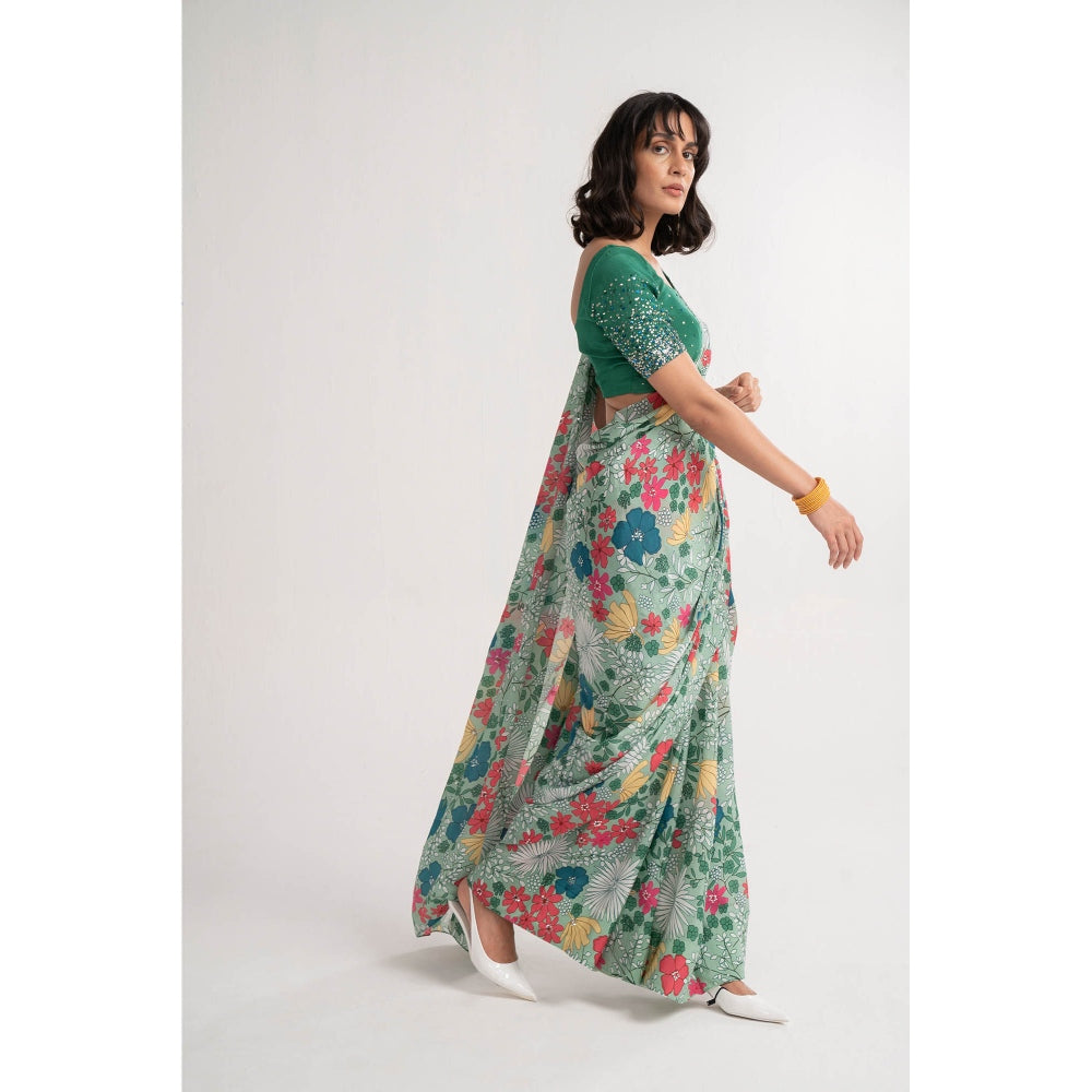 Vishala Shree Green Angelica Saree with Stitched Blouse