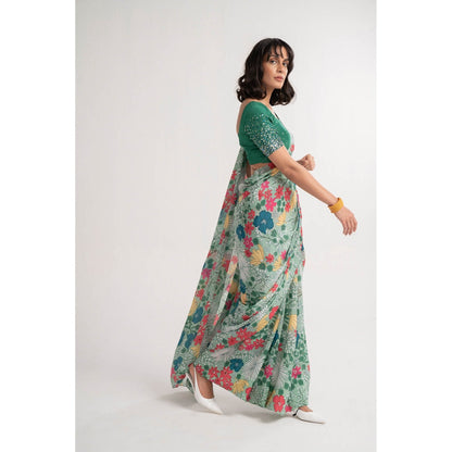 Vishala Shree Green Angelica Saree with Stitched Blouse