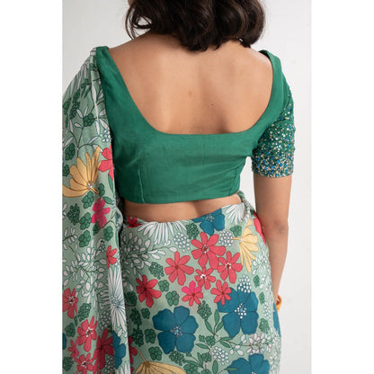 Vishala Shree Green Angelica Saree with Stitched Blouse