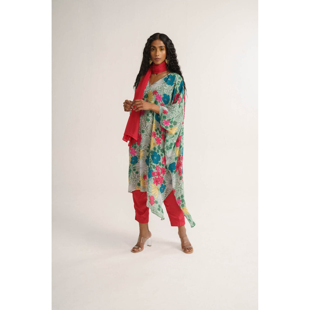 Vishala Shree Green Dianthus Kaftan with Pant (Set of 3)