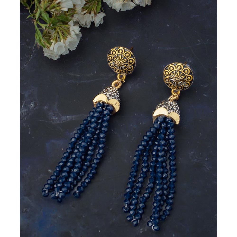 VIVINIA By Vidhi Mehra Florence Gold Plated Blue Womens Beaded Earrings