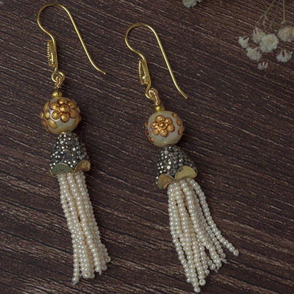 VIVINIA By Vidhi Mehra Gold Plated White Womens Tassel Earrings