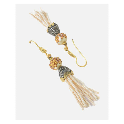 VIVINIA By Vidhi Mehra Gold Plated White Womens Tassel Earrings