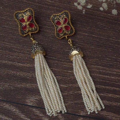 VIVINIA By Vidhi Mehra Gold Plated Red Womens Tassel Earrings
