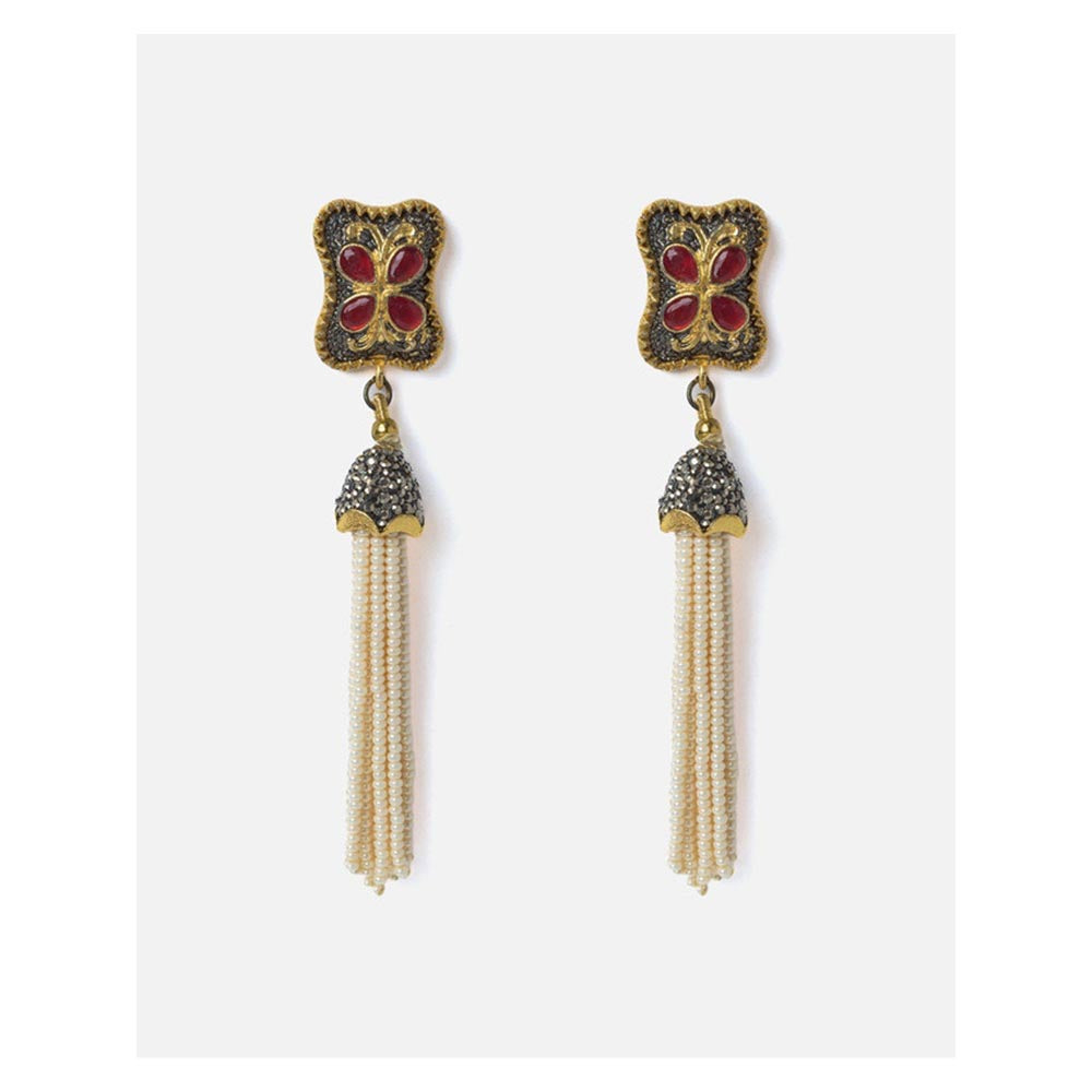 VIVINIA By Vidhi Mehra Gold Plated Red Womens Tassel Earrings