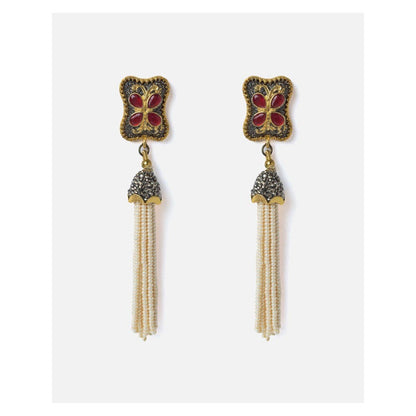VIVINIA By Vidhi Mehra Gold Plated Red Womens Tassel Earrings