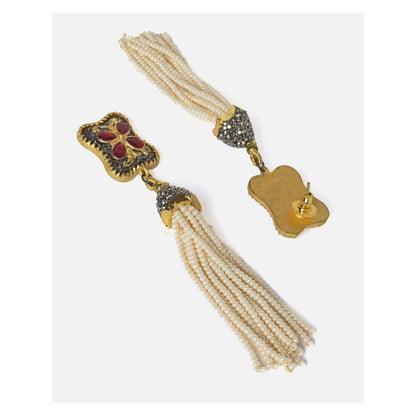 VIVINIA By Vidhi Mehra Gold Plated Red Womens Tassel Earrings