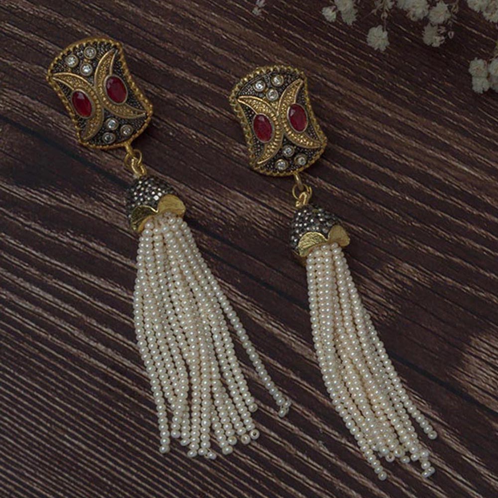 VIVINIA By Vidhi Mehra Gold Plated Red Womens Tassel Earrings