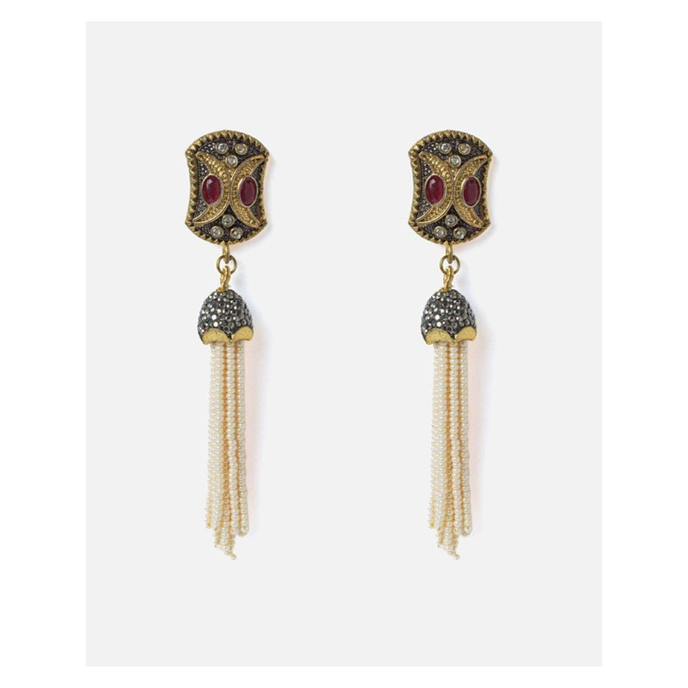 VIVINIA By Vidhi Mehra Gold Plated Red Womens Tassel Earrings