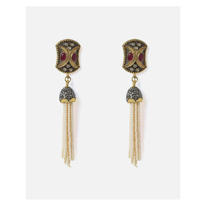 VIVINIA By Vidhi Mehra Gold Plated Red Womens Tassel Earrings