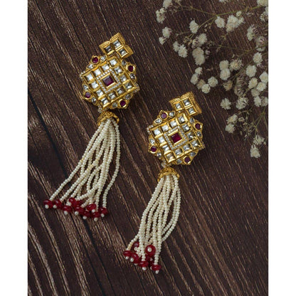 VIVINIA By Vidhi Mehra Gold Plated Red Womens Beaded Tassel Earrings