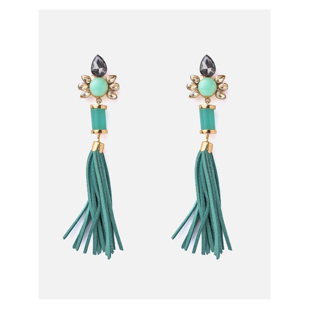 VIVINIA By Vidhi Mehra Florence Gold Plated Green Womens Dangle Earrings