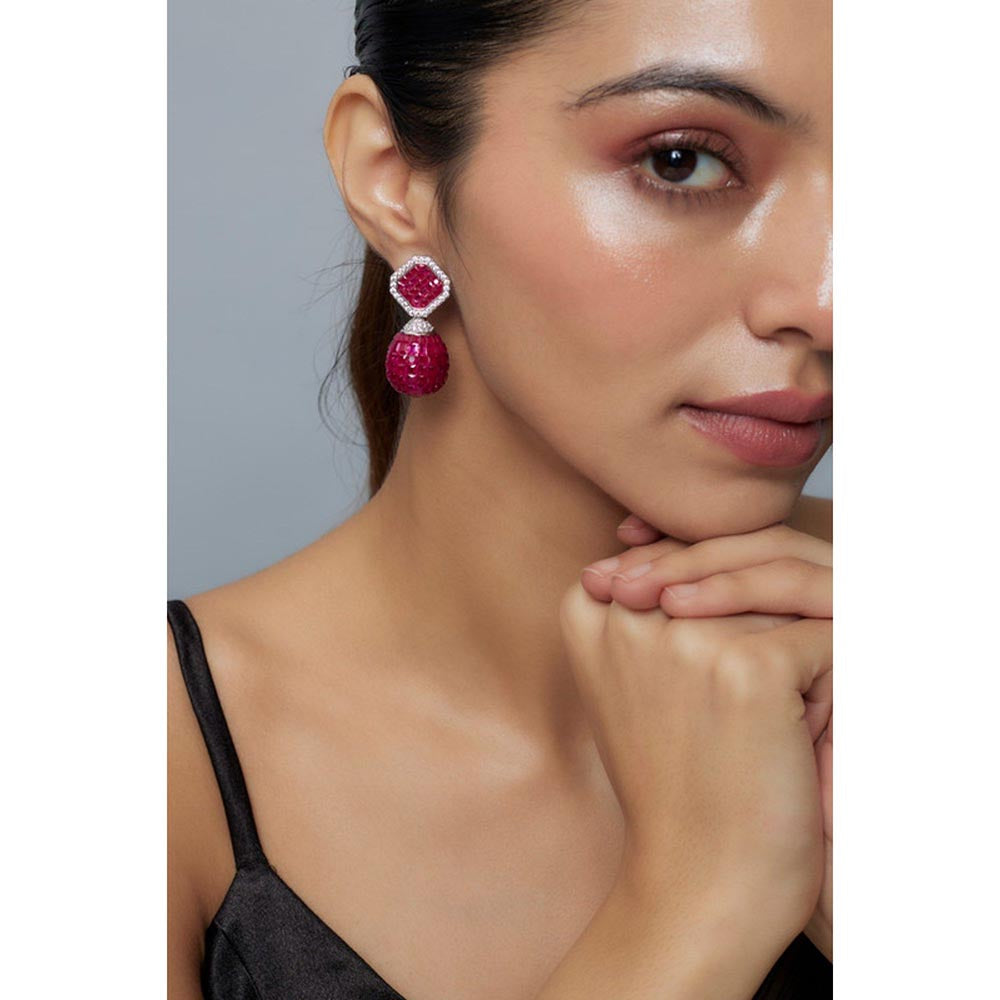 VIVINIA By Vidhi Mehra Zia Silver Plated Pink Womens Zircon Dangler Earrings