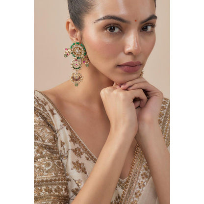 VIVINIA By Vidhi Mehra Morpankh Gold Plated Multicolored Womens Kundan Polki Dangler Earrings