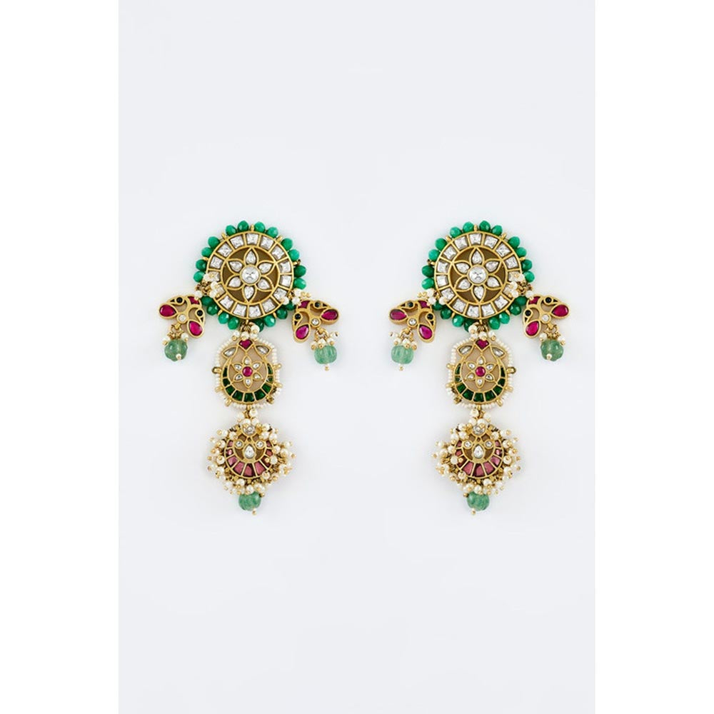 VIVINIA By Vidhi Mehra Morpankh Gold Plated Multicolored Womens Kundan Polki Dangler Earrings