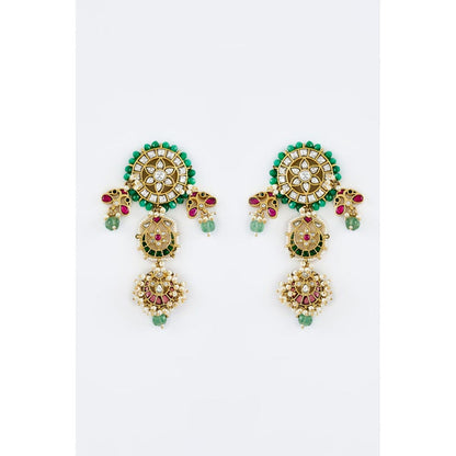VIVINIA By Vidhi Mehra Morpankh Gold Plated Multicolored Womens Kundan Polki Dangler Earrings