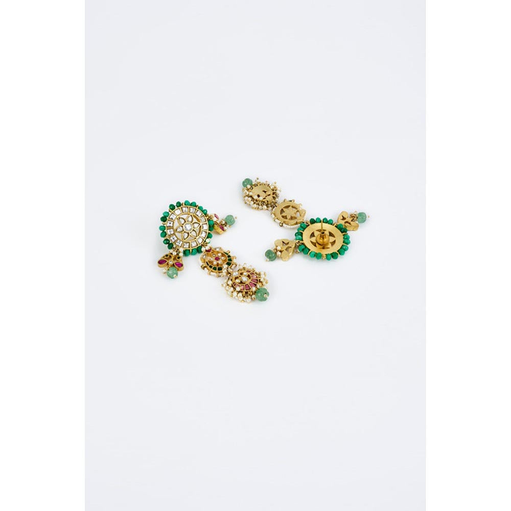 VIVINIA By Vidhi Mehra Morpankh Gold Plated Multicolored Womens Kundan Polki Dangler Earrings