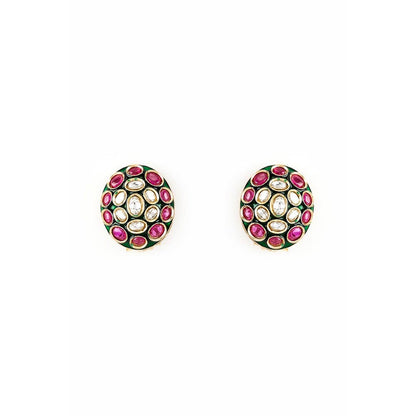 VIVINIA By Vidhi Mehra Burgundy Gold Plated Pink And Green Kundan Polki Womens Studs Earrings