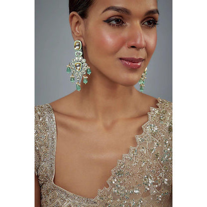 VIVINIA By Vidhi Mehra Saadgi White And Green Kundan Polki Womens Danglers Earrings
