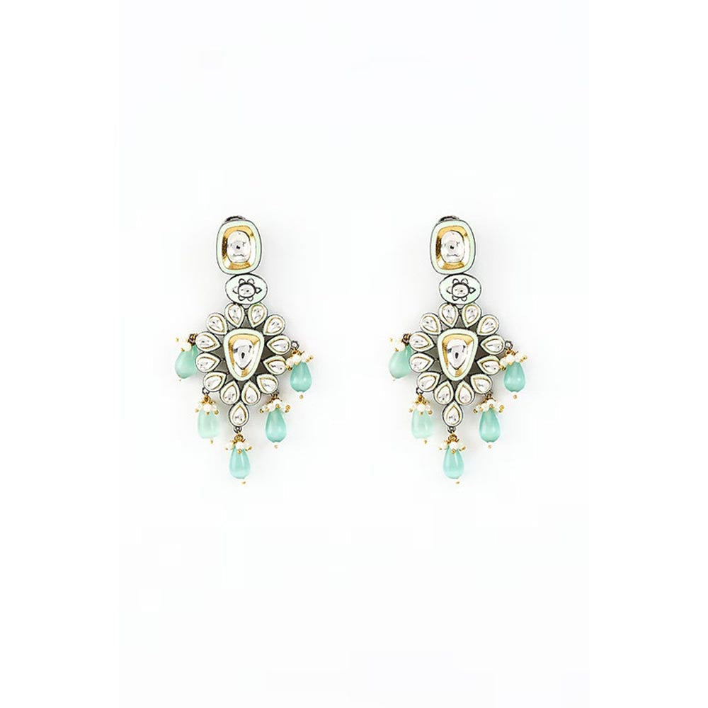 VIVINIA By Vidhi Mehra Saadgi White And Green Kundan Polki Womens Danglers Earrings