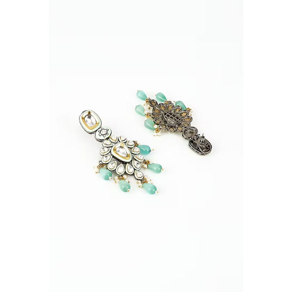 VIVINIA By Vidhi Mehra Saadgi White And Green Kundan Polki Womens Danglers Earrings