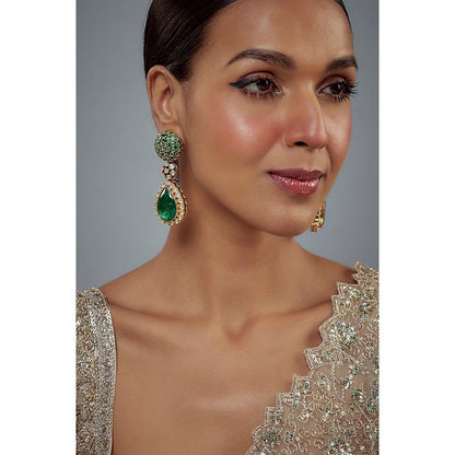 VIVINIA By Vidhi Mehra Gold Plated Green Kundan Polki Womens Danglers Earrings