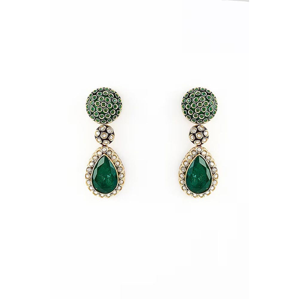 VIVINIA By Vidhi Mehra Gold Plated Green Kundan Polki Womens Danglers Earrings