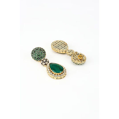 VIVINIA By Vidhi Mehra Gold Plated Green Kundan Polki Womens Danglers Earrings