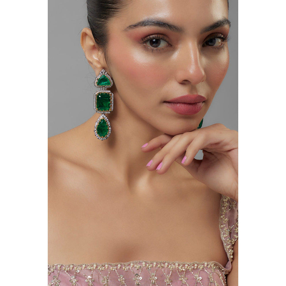 VIVINIA By Vidhi Mehra Florence Silver Plated Green Zircon Womens Danglers Earrings