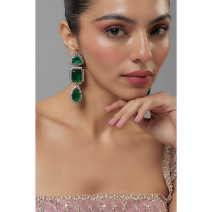 VIVINIA By Vidhi Mehra Florence Silver Plated Green Zircon Womens Danglers Earrings