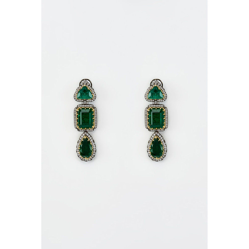 VIVINIA By Vidhi Mehra Florence Silver Plated Green Zircon Womens Danglers Earrings