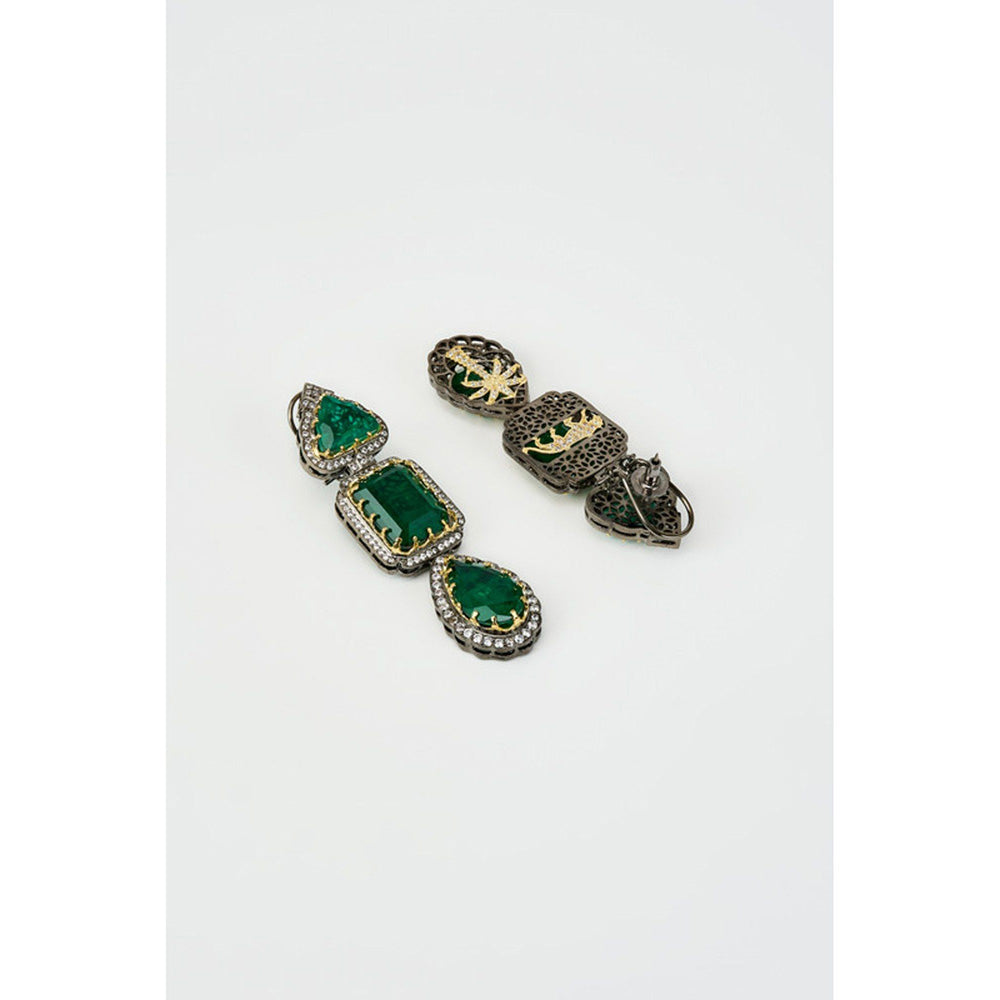 VIVINIA By Vidhi Mehra Florence Silver Plated Green Zircon Womens Danglers Earrings