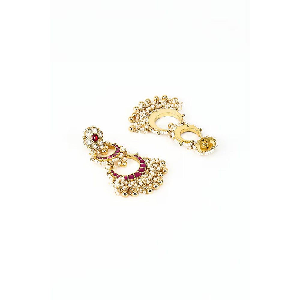 VIVINIA By Vidhi Mehra Antara Gold Plated Pink Kundan Polki Womens Danglers Earrings