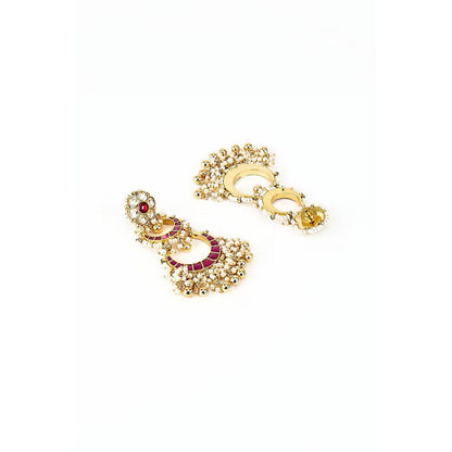 VIVINIA By Vidhi Mehra Antara Gold Plated Pink Kundan Polki Womens Danglers Earrings