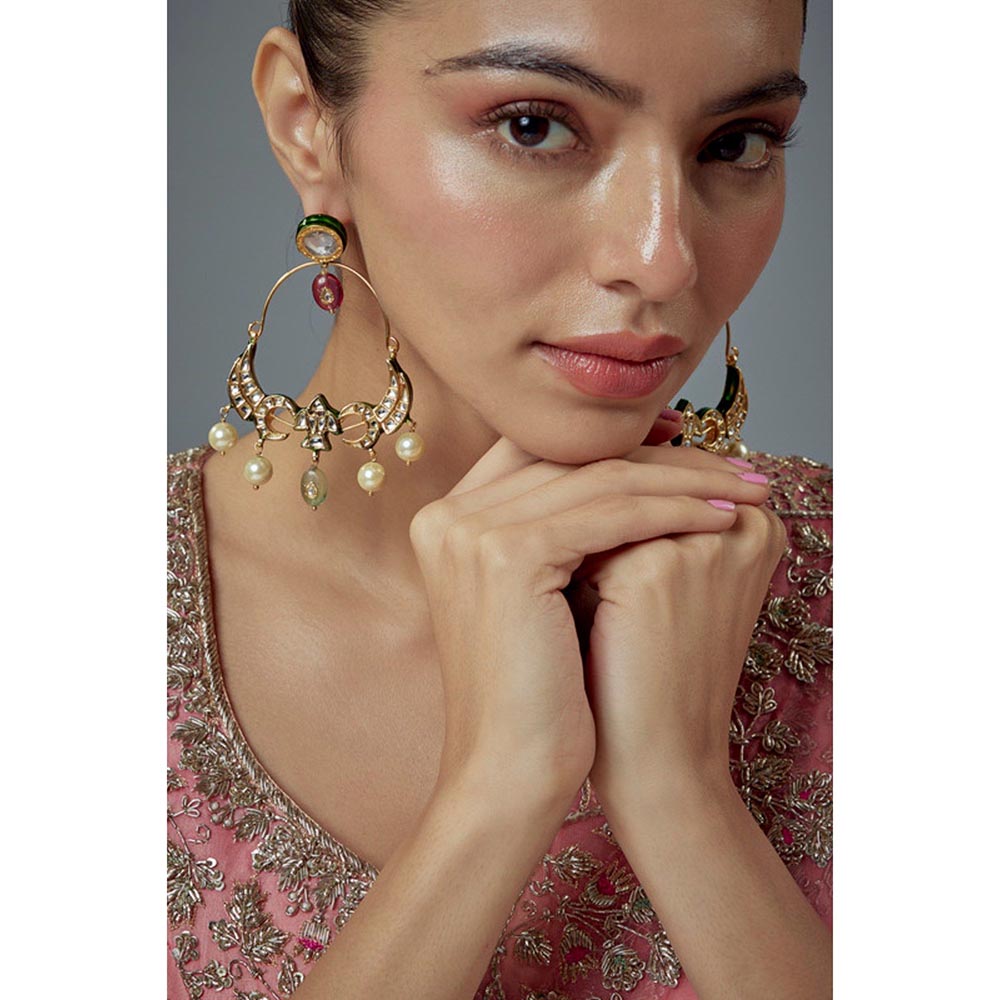 VIVINIA By Vidhi Mehra Saadgi Gold Plated Multicolored Kundan Polki Womens Danglers Earrings