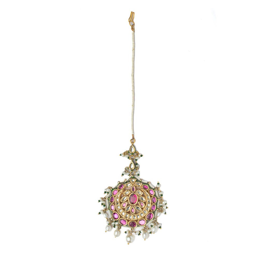 VIVINIA By Vidhi Mehra Gold Plated Pink Womens Kundan Polki Maangtikka